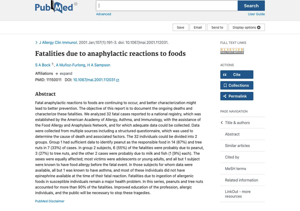 Fatalities due to anaphylactic reactions to foods
