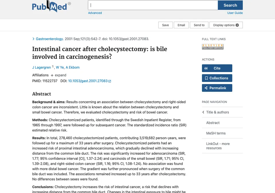 Intestinal cancer after cholecystectomy: is bile involved in carcinogenesis?