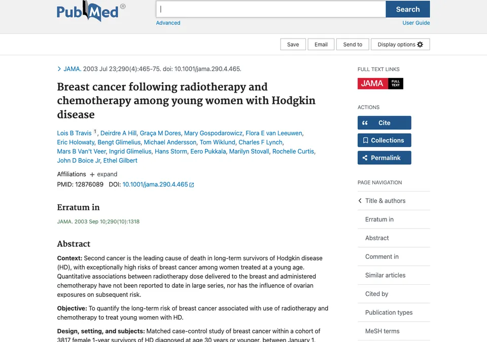 Breast Cancer Following Radiotherapy and Chemotherapy Among Young Women With Hodgkin Disease