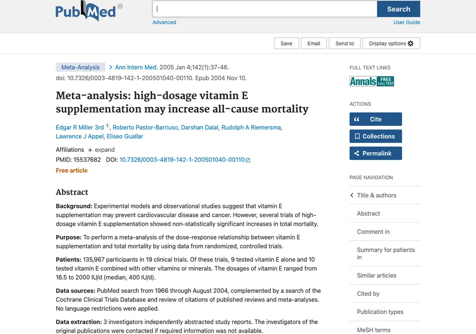 Meta-analysis: high-dosage vitamin E supplementation may increase all-cause mortality