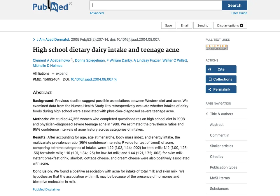 High school dietary dairy intake and teenage acne