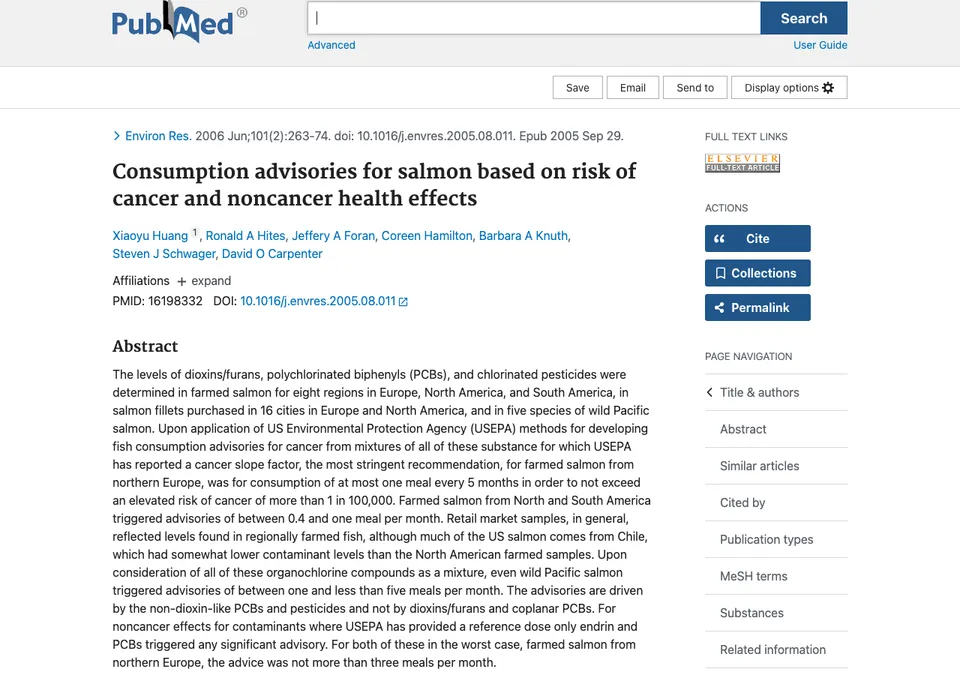 Consumption advisories for salmon based on risk of cancer and noncancer health effects