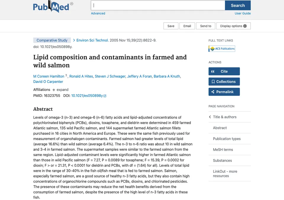 Lipid composition and contaminants in farmed and wild salmon