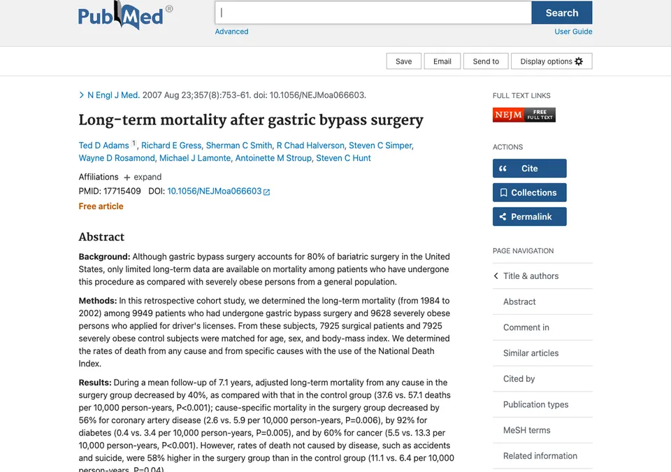 Long-term mortality after gastric bypass surgery