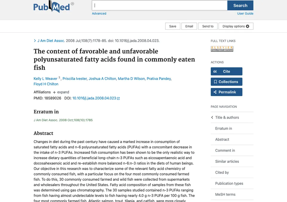 The content of favorable and unfavorable polyunsaturated fatty acids found in commonly eaten fish