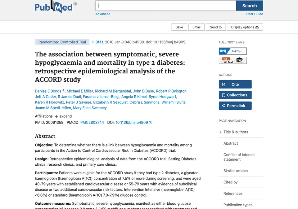 The association between symptomatic, severe hypoglycaemia and mortality in type 2 diabetes: retrospective epidemiological analysis of the ACCORD study