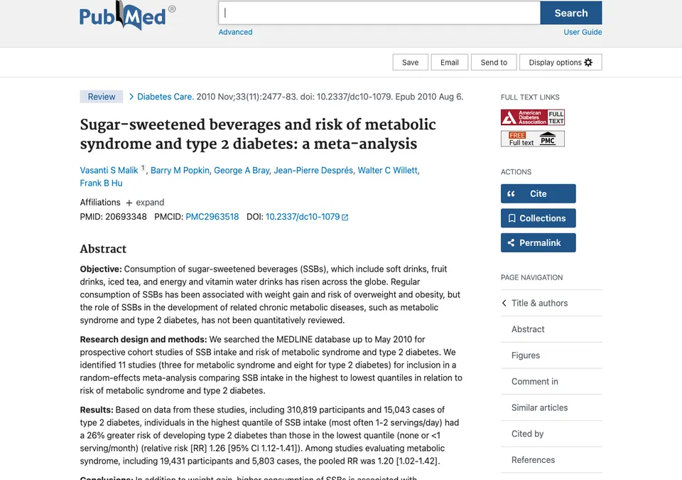 Sugar-sweetened beverages and risk of metabolic syndrome and type 2 diabetes: a meta-analysis