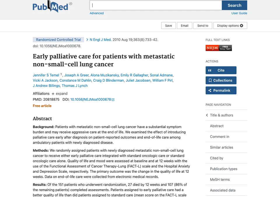 Early Palliative Care for Patients With Metastatic Non-Small-Cell Lung Cancer
