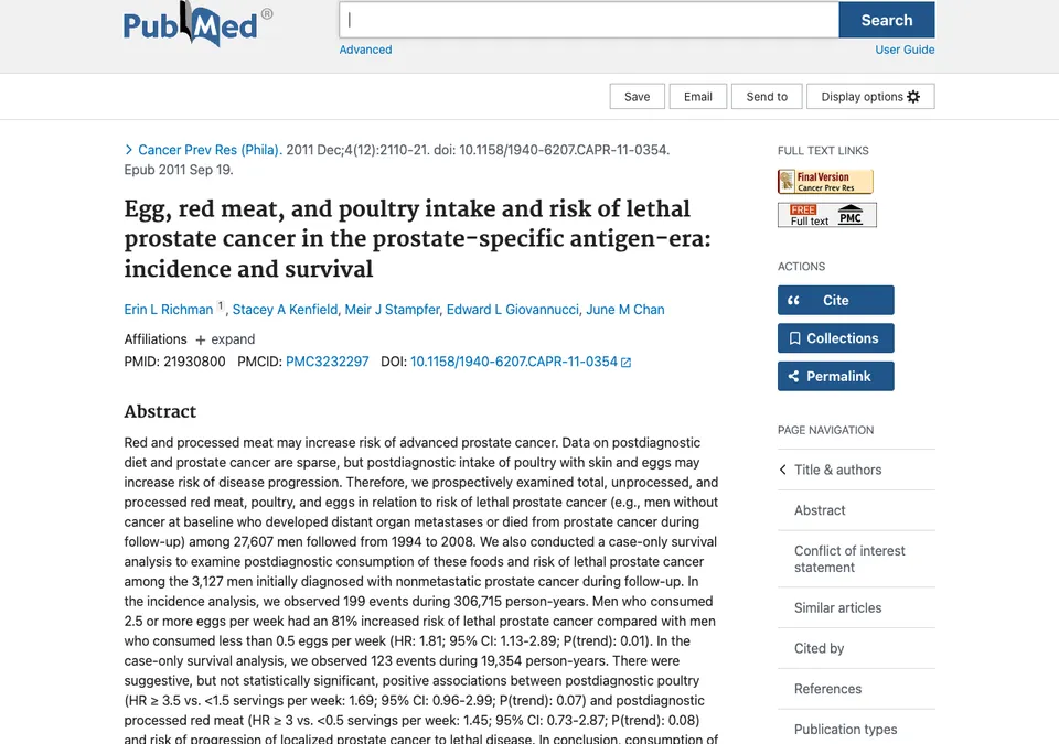 Egg, red meat, and poultry intake and risk of lethal prostate cancer in the prostate-specific antigen-era: incidence and survival