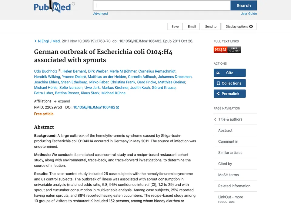 German Outbreak of Escherichia coli O104:H4 Associated with Sprouts