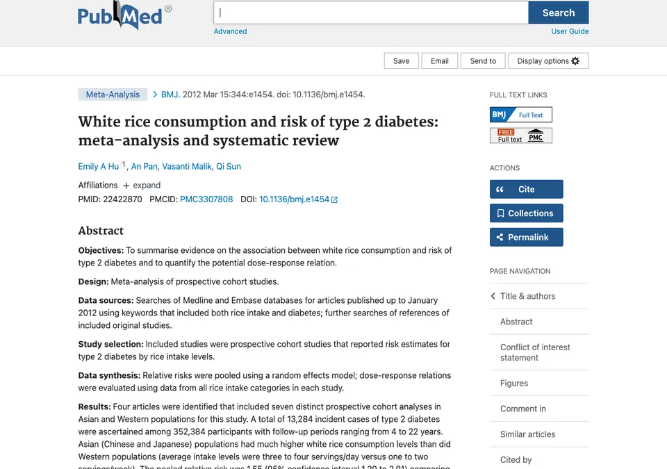 White rice consumption and risk of type 2 diabetes: meta-analysis and systematic review