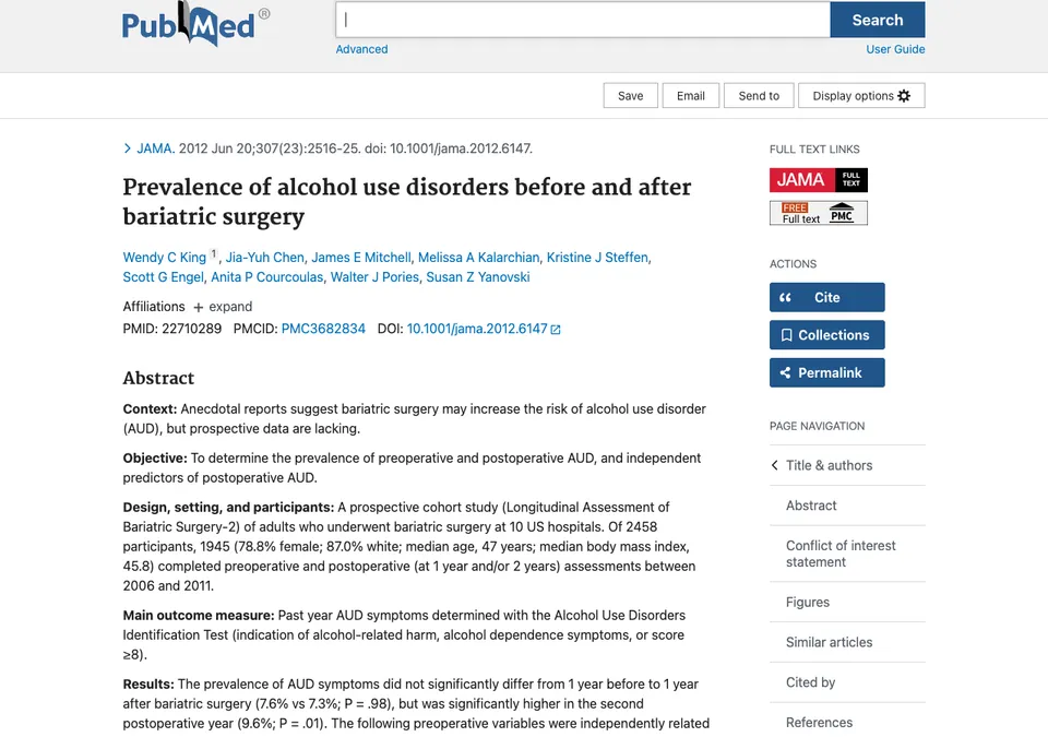 Prevalence of alcohol use disorders before and after bariatric surgery
