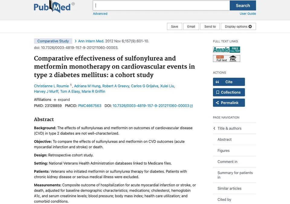 Comparative effectiveness of sulfonylurea and metformin monotherapy on cardiovascular events in type 2 diabetes mellitus: a cohort study