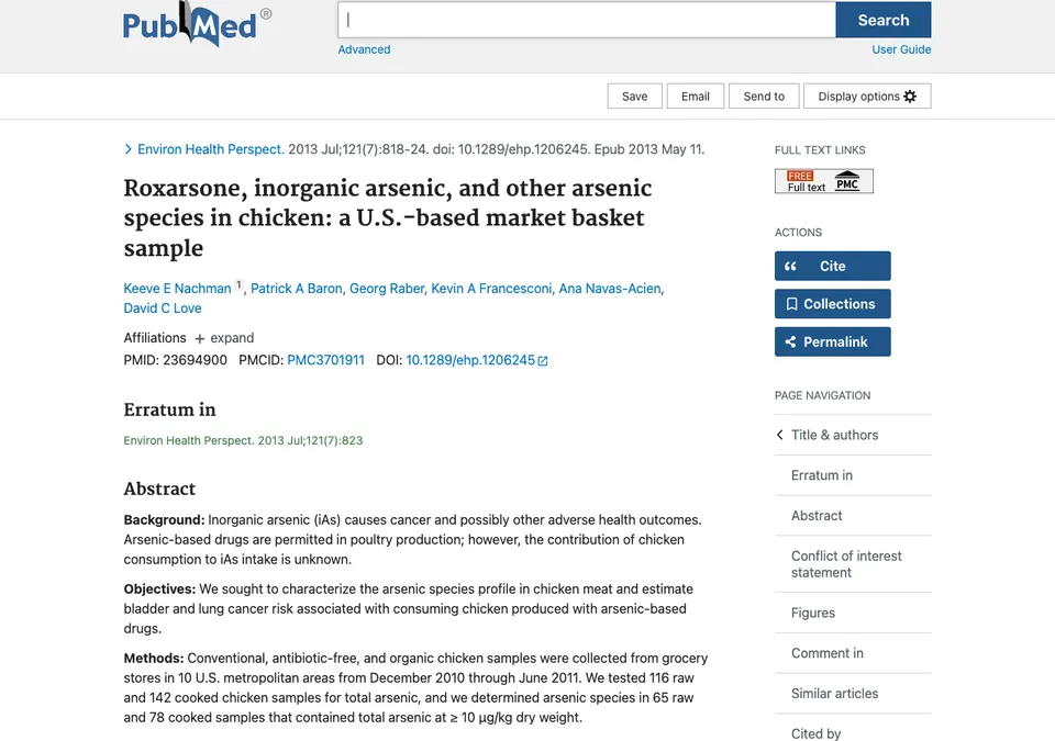 Roxarsone, inorganic arsenic, and other arsenic species in chicken: a U.S.-based market basket sample