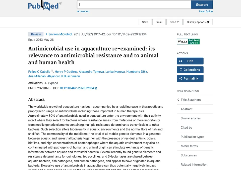 Antimicrobial use in aquaculture re-examined: its relevance to antimicrobial resistance and to animal and human health