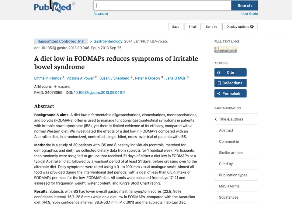 A diet low in FODMAPs reduces symptoms of irritable bowel syndrome