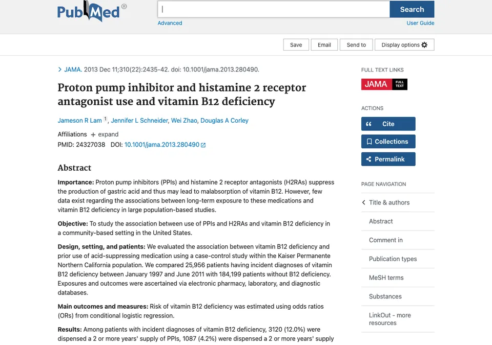 Proton Pump Inhibitor and Histamine 2 Receptor Antagonist Use and Vitamin B12 Deficiency
