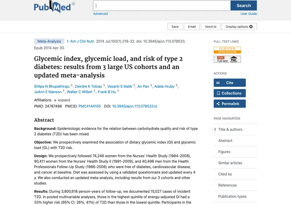 Glycemic index, glycemic load, and risk of type 2 diabetes: results from 3 large US cohorts and an updated meta-analysis