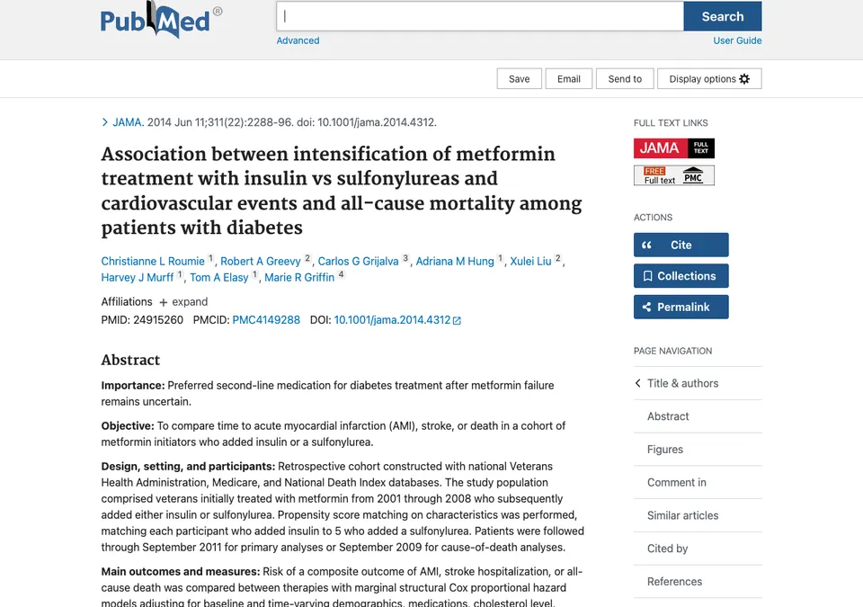 Association between intensification of metformin treatment with insulin vs sulfonylureas and cardiovascular events and all-cause mortality among patients with diabetes
