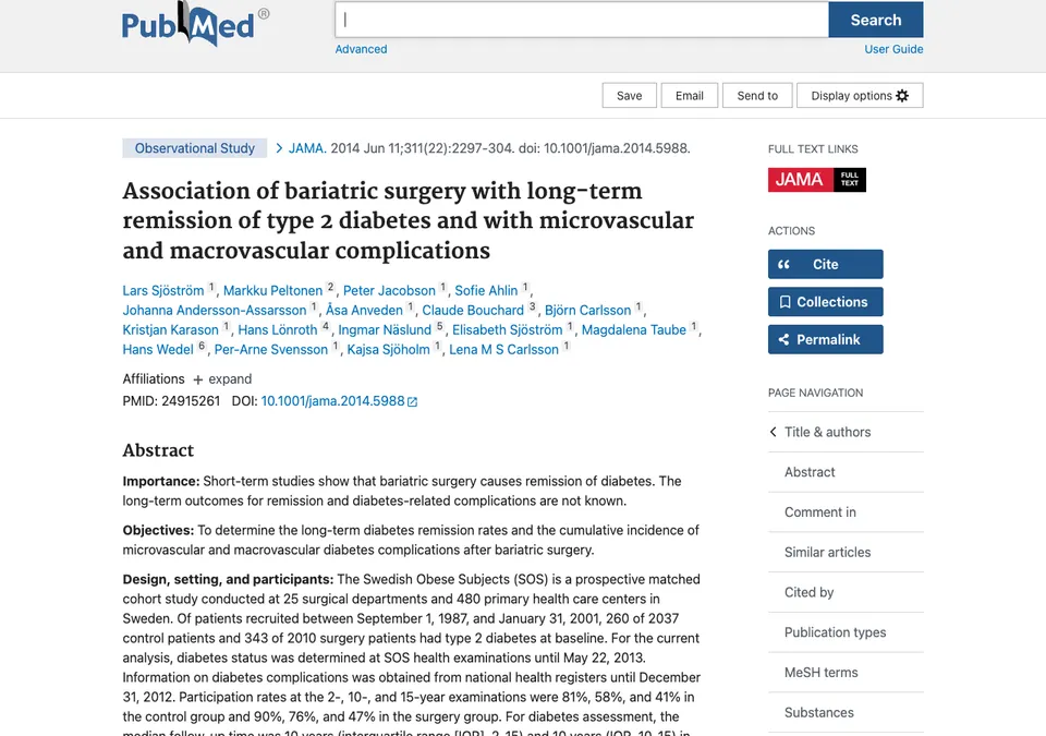 Association of bariatric surgery with long-term remission of type 2 diabetes and with microvascular and macrovascular complications
