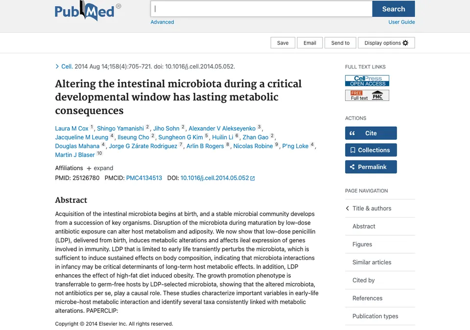 Altering the intestinal microbiota during a critical developmental window has lasting metabolic consequences