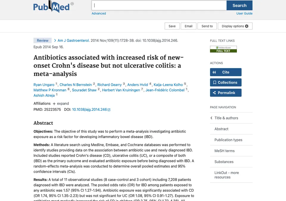 Antibiotics associated with increased risk of new-onset Crohn's disease but not ulcerative colitis: a meta-analysis