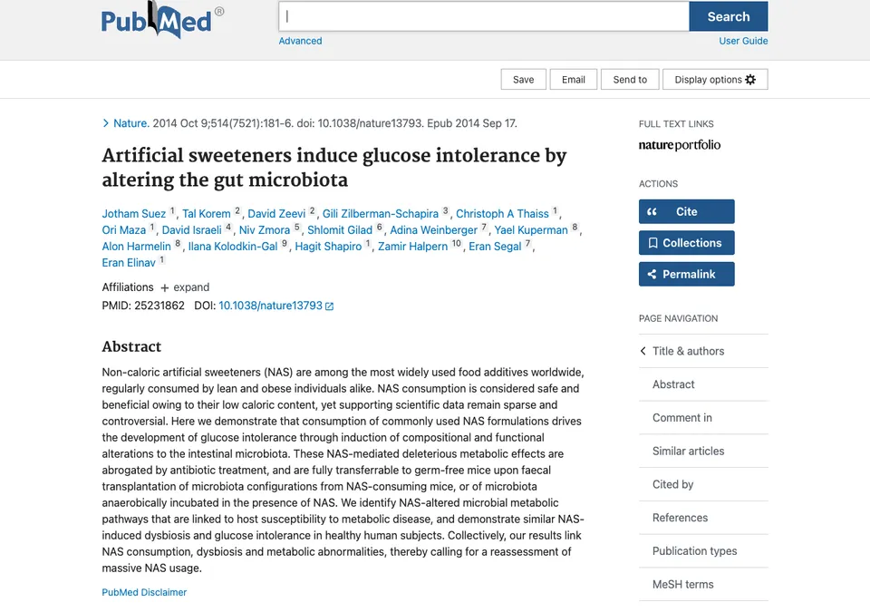 Artificial sweeteners induce glucose intolerance by altering the gut microbiota