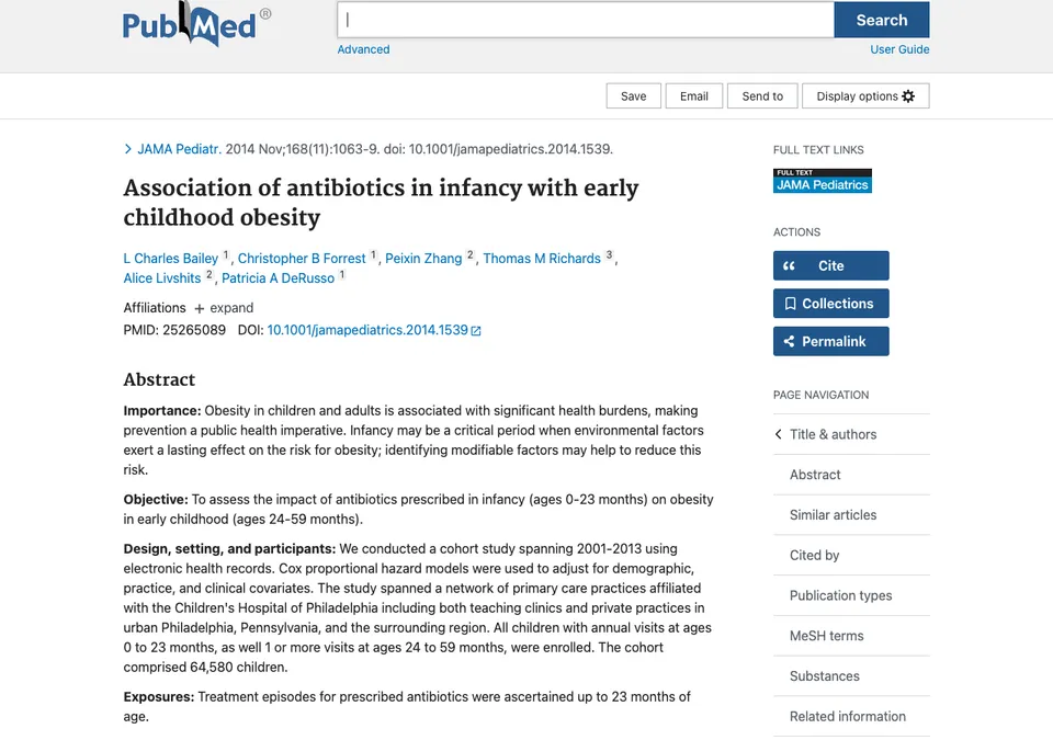 Association of antibiotics in infancy with early childhood obesity
