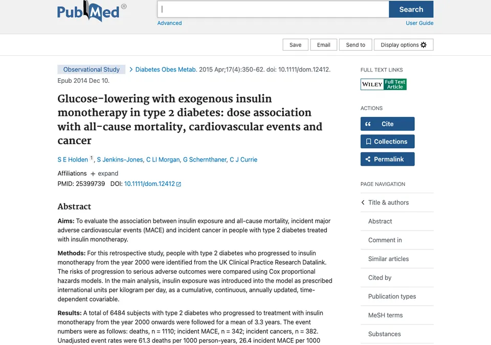 Glucose-lowering with exogenous insulin monotherapy in type 2 diabetes: dose association with all-cause mortality, cardiovascular events and cancer