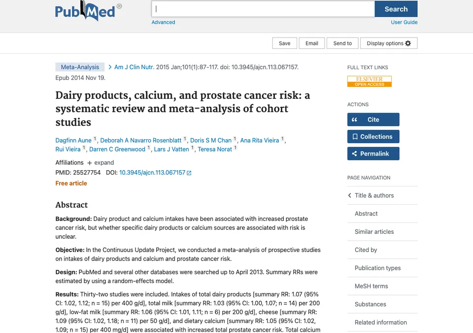 Dairy products, calcium, and prostate cancer risk: a systematic review and meta-analysis of cohort studies