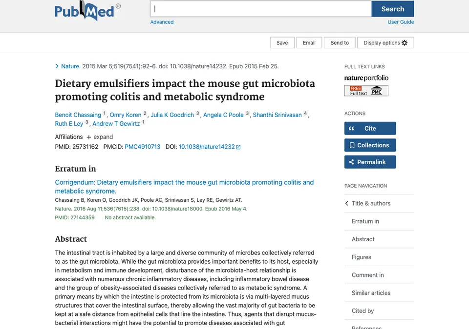 Dietary emulsifiers impact the mouse gut microbiota promoting colitis and metabolic syndrome