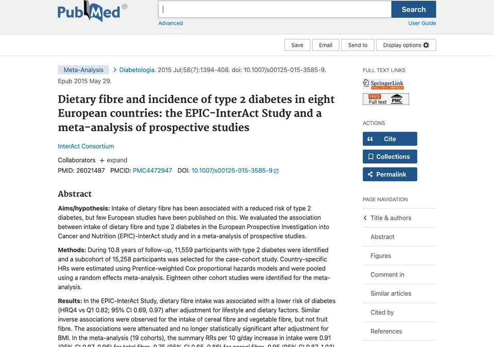 Dietary fibre and incidence of type 2 diabetes in eight European countries: the EPIC-InterAct Study and a meta-analysis of prospective studies