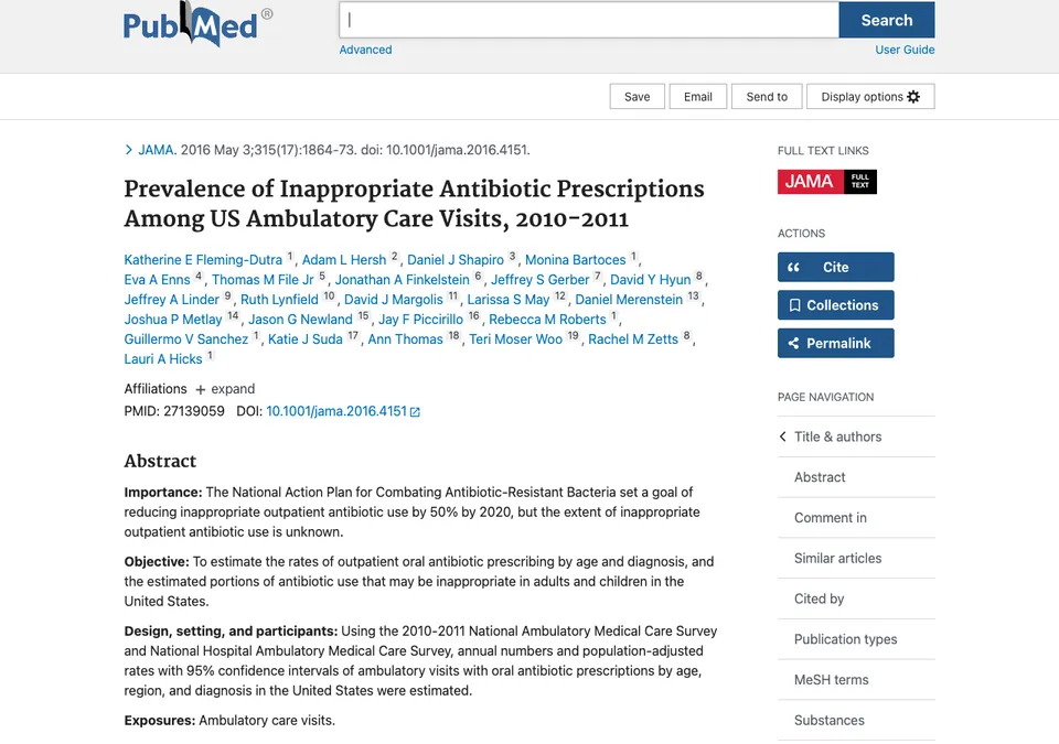 Prevalence of inappropriate antibiotic prescriptions among US ambulatory care visits, 2010-2011