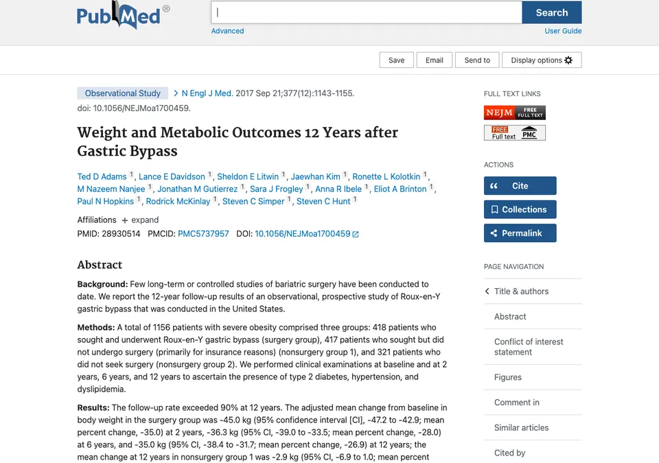 Weight and metabolic outcomes 12 years after gastric bypass