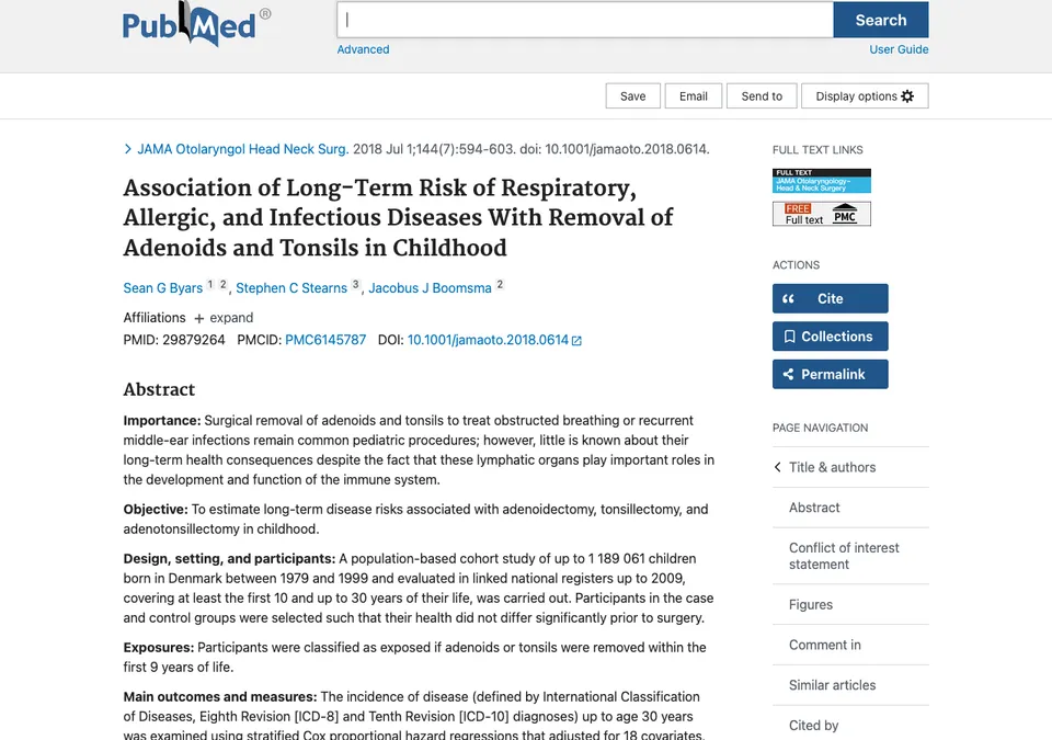 Association of Long-Term Risk of Respiratory, Allergic, and Infectious Diseases With Removal of Adenoids and Tonsils in Childhood