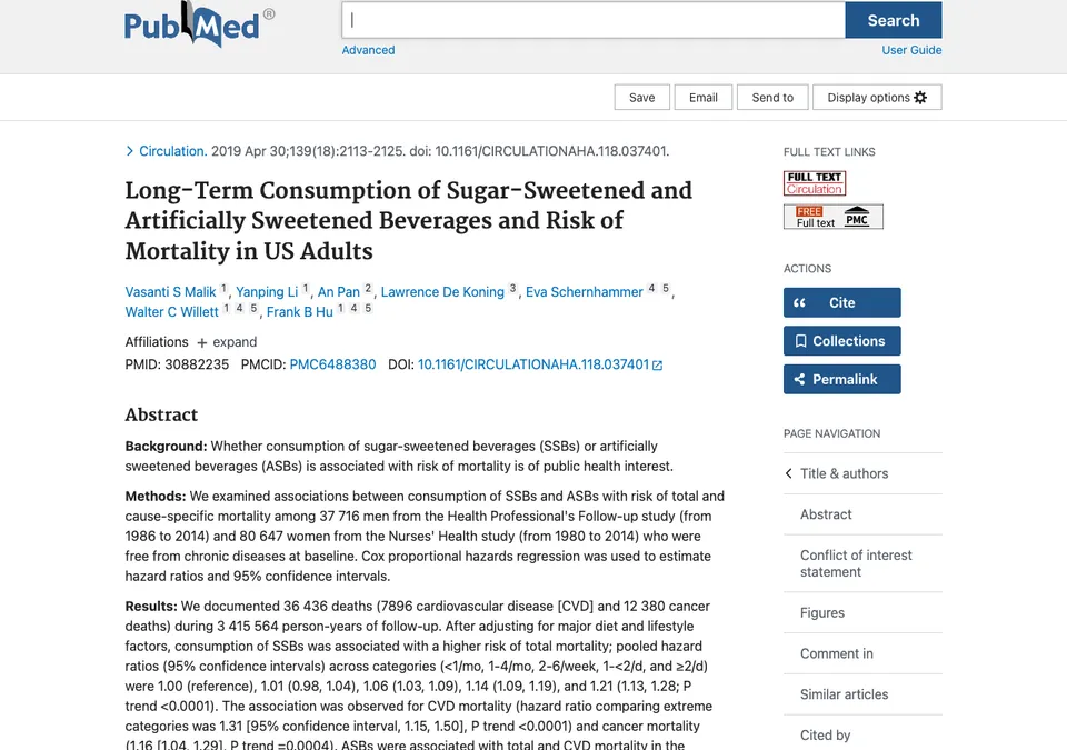 Long-Term Consumption of Sugar-Sweetened and Artificially Sweetened Beverages and Risk of Mortality in US Adults