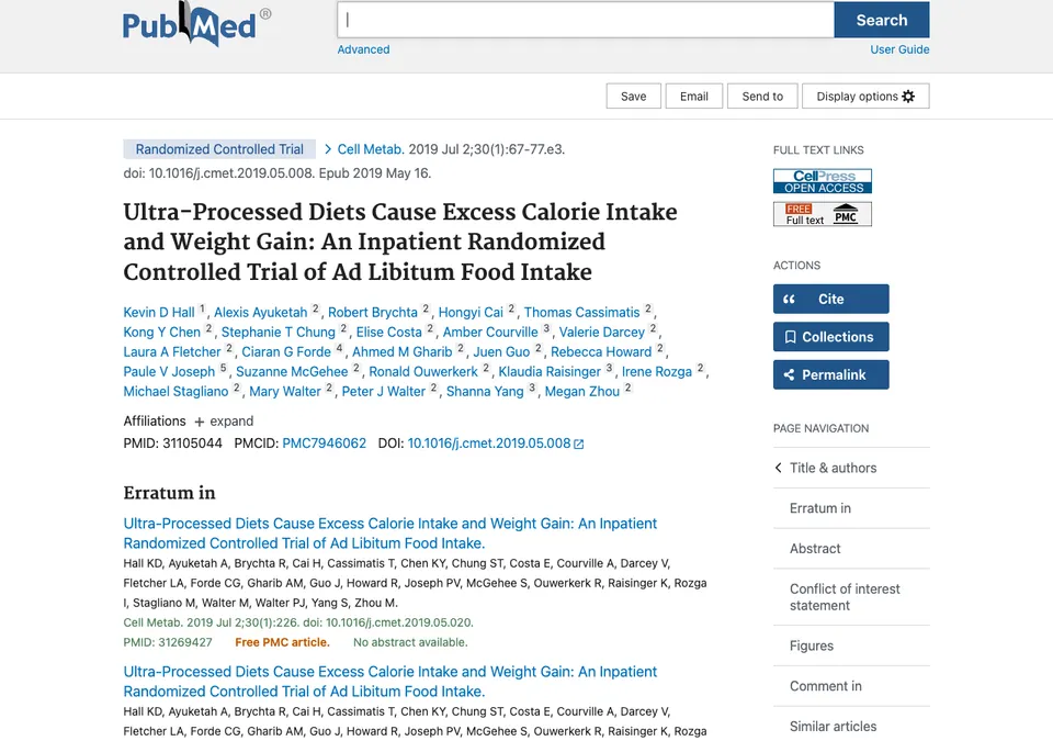 Ultra-Processed Diets Cause Excess Calorie Intake and Weight Gain: An Inpatient Randomized Controlled Trial of Ad Libitum Food Intake