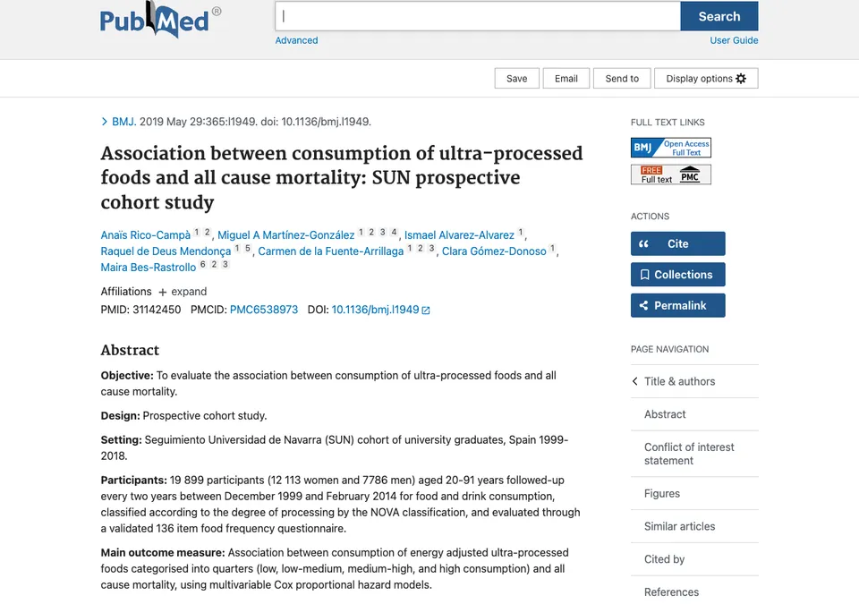 Association between consumption of ultra-processed foods and all cause mortality: SUN prospective cohort study
