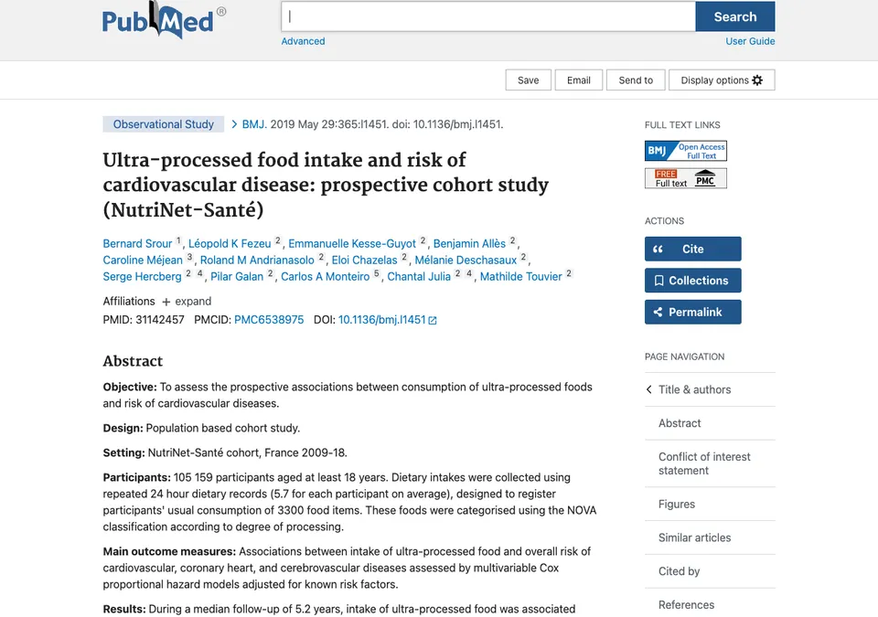 Ultra-processed food intake and risk of cardiovascular disease: prospective cohort study (NutriNet-Santé)