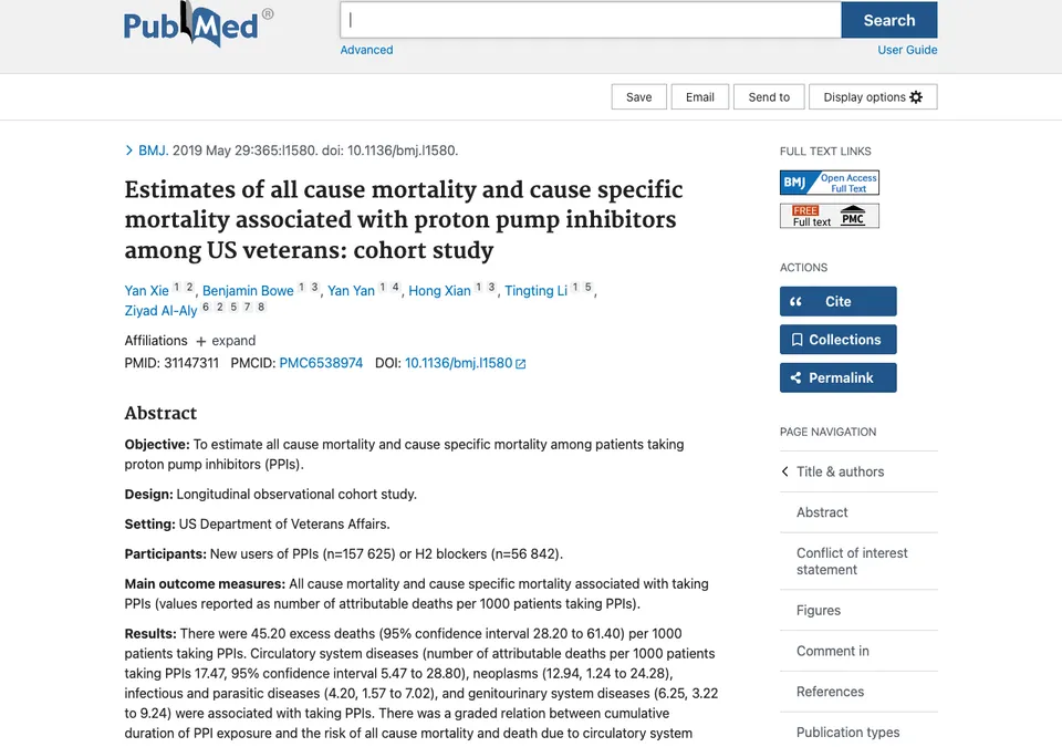 Estimates of all cause mortality and cause specific mortality associated with proton pump inhibitors among US veterans: cohort study