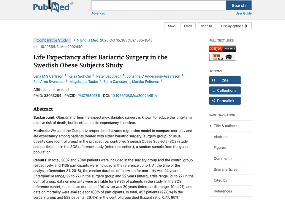 Life expectancy after bariatric surgery in the Swedish Obese Subjects study