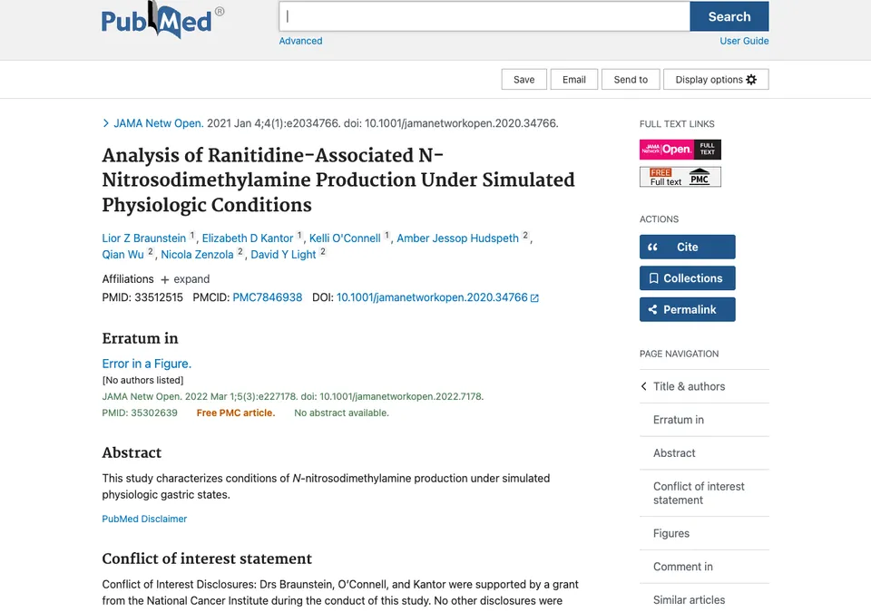 Analysis of Ranitidine-Associated N-Nitrosodimethylamine Production Under Simulated Physiologic Conditions