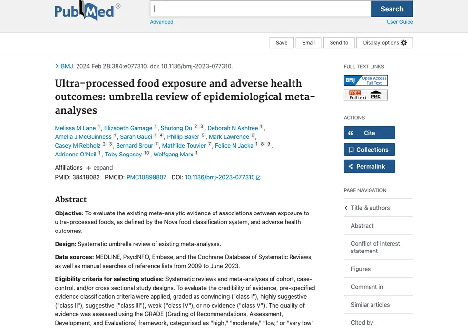Ultra-processed food exposure and adverse health outcomes: umbrella review of epidemiological meta-analyses