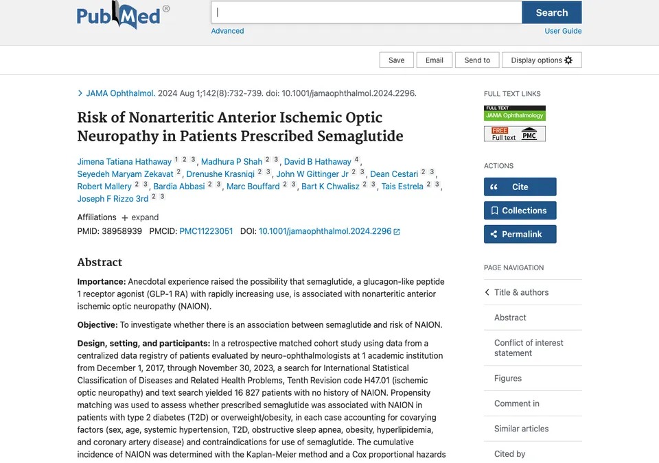 Risk of nonarteritic anterior ischemic optic neuropathy in patients prescribed semaglutide